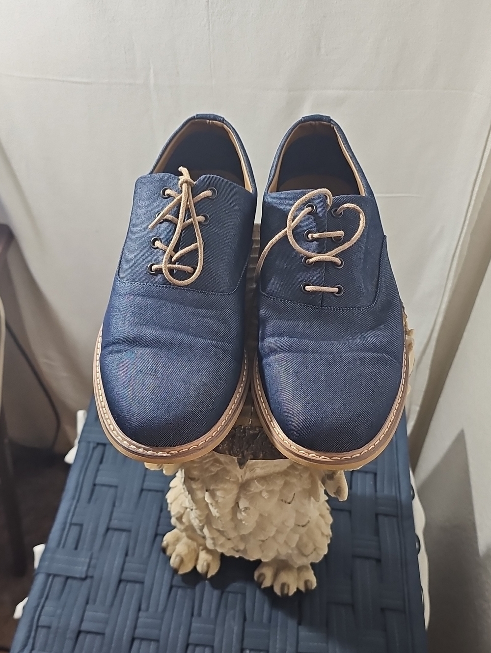 Call It Spring Navy Canvas Derby Shoes with Tan Accents